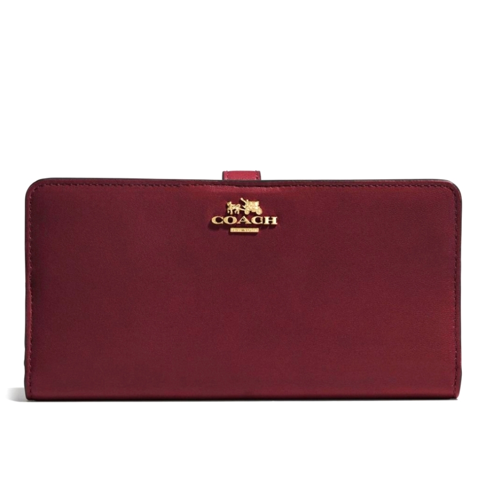 Coach Skinny Wallet - large oxblood & gold calf-skin wallet
